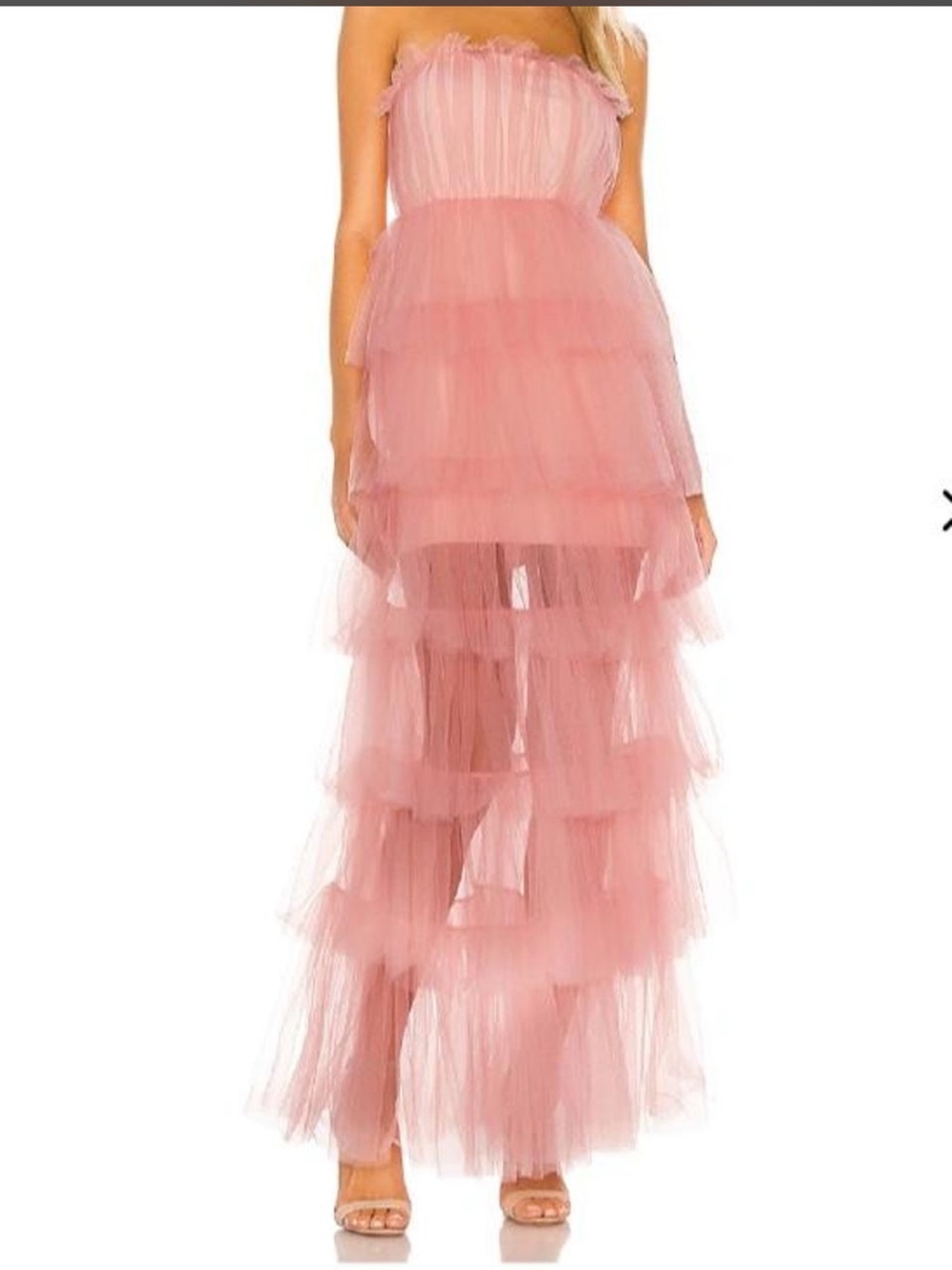 NWT Lovers + Friends Revolve Pink Bobbit Gown Ruffle Tiers Small